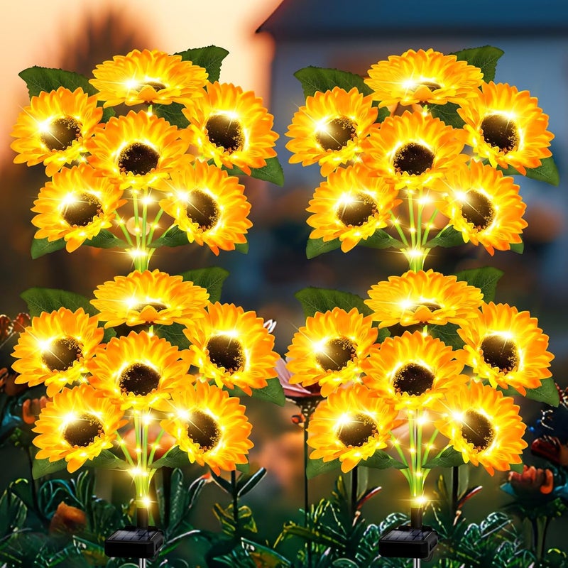 EDOF Solar Lights Outdoor Garden Decor,4 Pack with 24 Sunflower Lights,Solar Flowers Lights Waterproof,Birthday Gifts for Mom Women Grandma,Outside Decorative Stakes Light for Landscape Yard Patio Lawn - Image 4